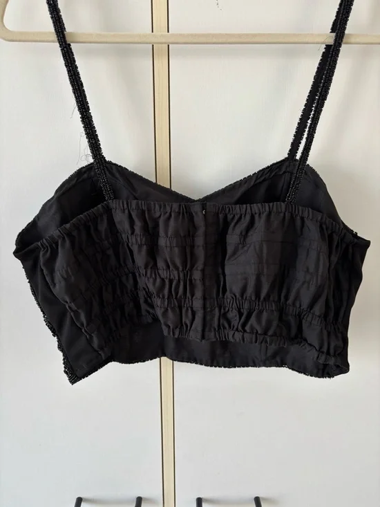 Heavy Beaded Smocked Crop Top Luxe Statement Bustier Festival Evening Event XL - Picture 9 of 16